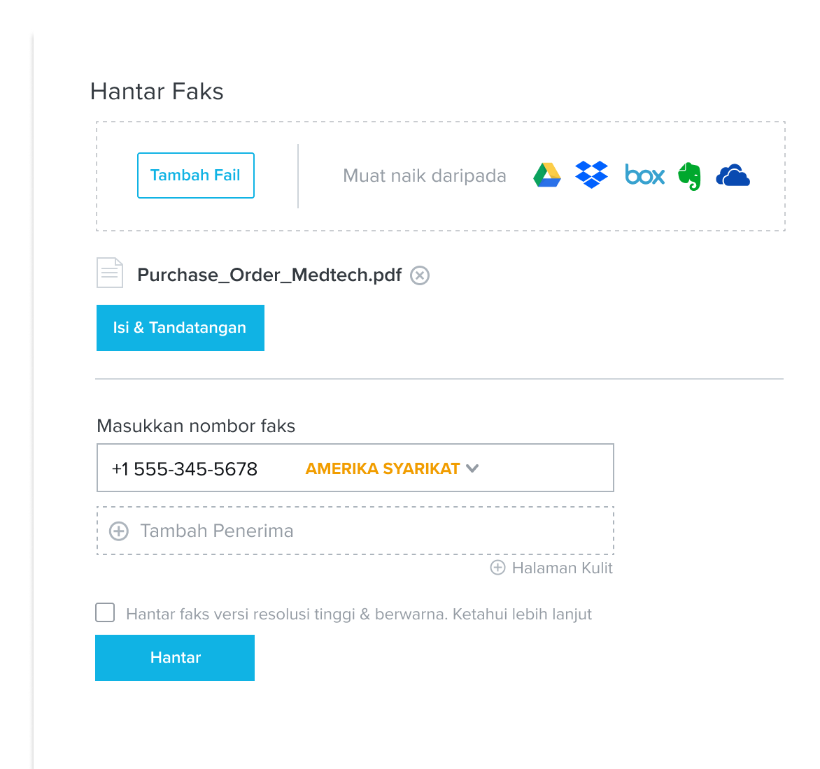 Imej produk faks penghantaran HelloFax